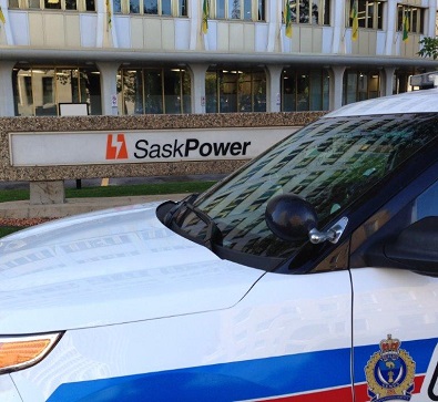 A Regina Police vehicle outside SaskPower. Photo by Manfred Joehnck