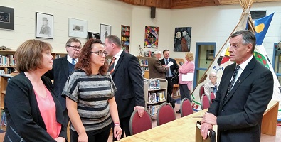 Education Minister Don Morgan speaks to Jodi Letendre and Tricia Lucyshyn. Photo by Chelsea Laskowski