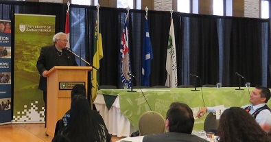 The head of the Truth and Reconciliation Commission, Justice Murray Sinclair, speaks to the leaders of Canada's universities. Photo by Mervin Brass