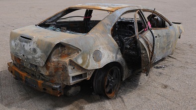 The burned car that Troy Napope had last been seen driving. Photo courtesy RCMP