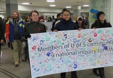 A rally to show support for the call for an inquiry into missing and murdered indigenous women at the U of S. Photo by Mervin Brass