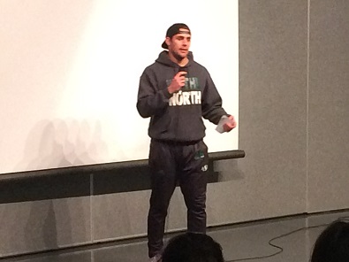 Saskatchewan Roughrider speaks to children in the north