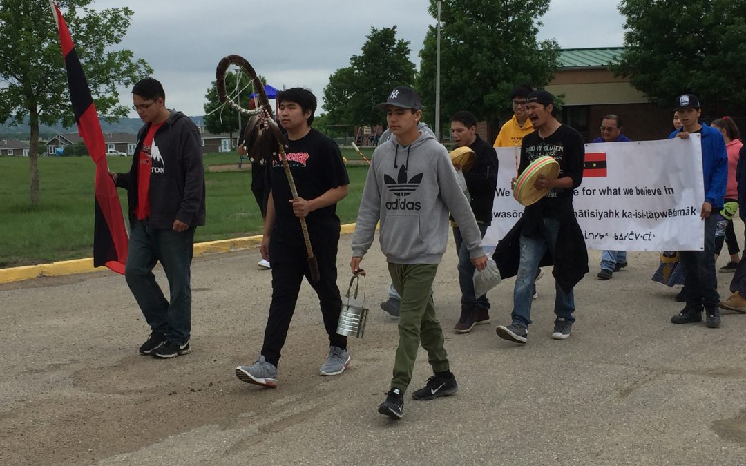 Piapot First Nation youth march in solidarity on alcohol and drug ban
