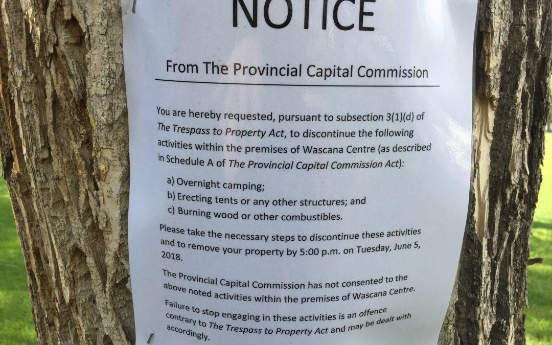 Protesters stay on in Wascana Park, despite eviction order.