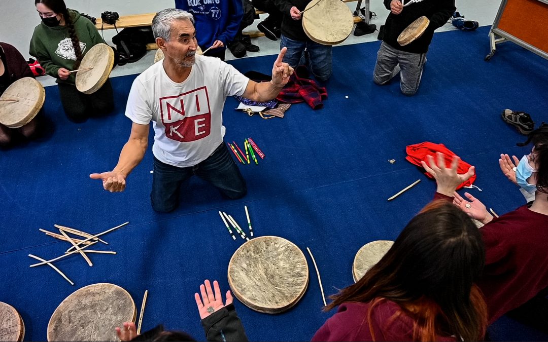 Churchill Community Highschool students learn traditional Denesuline hand games